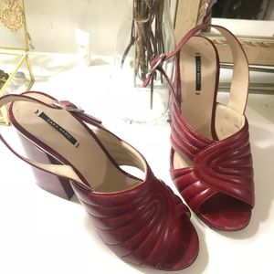 Zara open toe real leather red heels